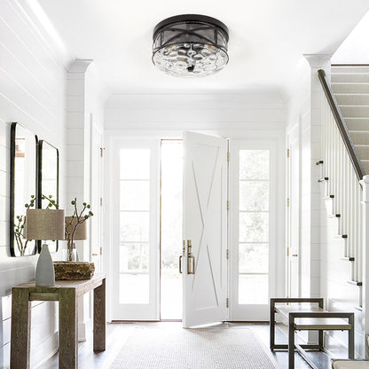 2-Light Flush Mount Glass Ceiling Light with Metal Frame