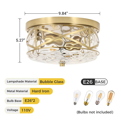 2-Light Flush Mount Glass Ceiling Light with Metal Frame