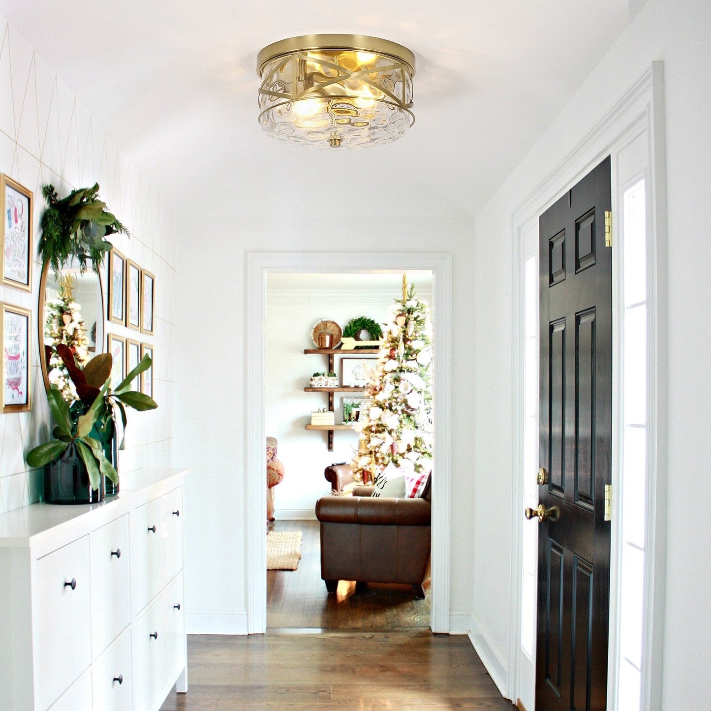 2-Light Flush Mount Glass Ceiling Light with Metal Frame