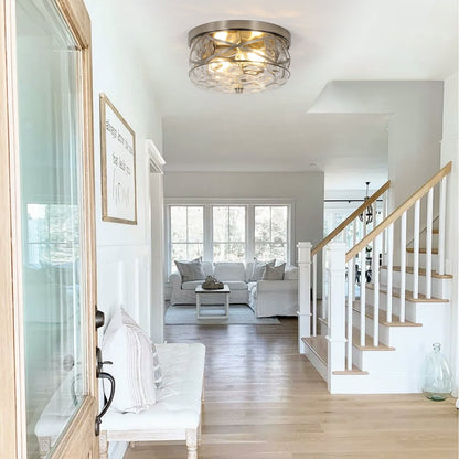 2-Light Flush Mount Glass Ceiling Light with Metal Frame