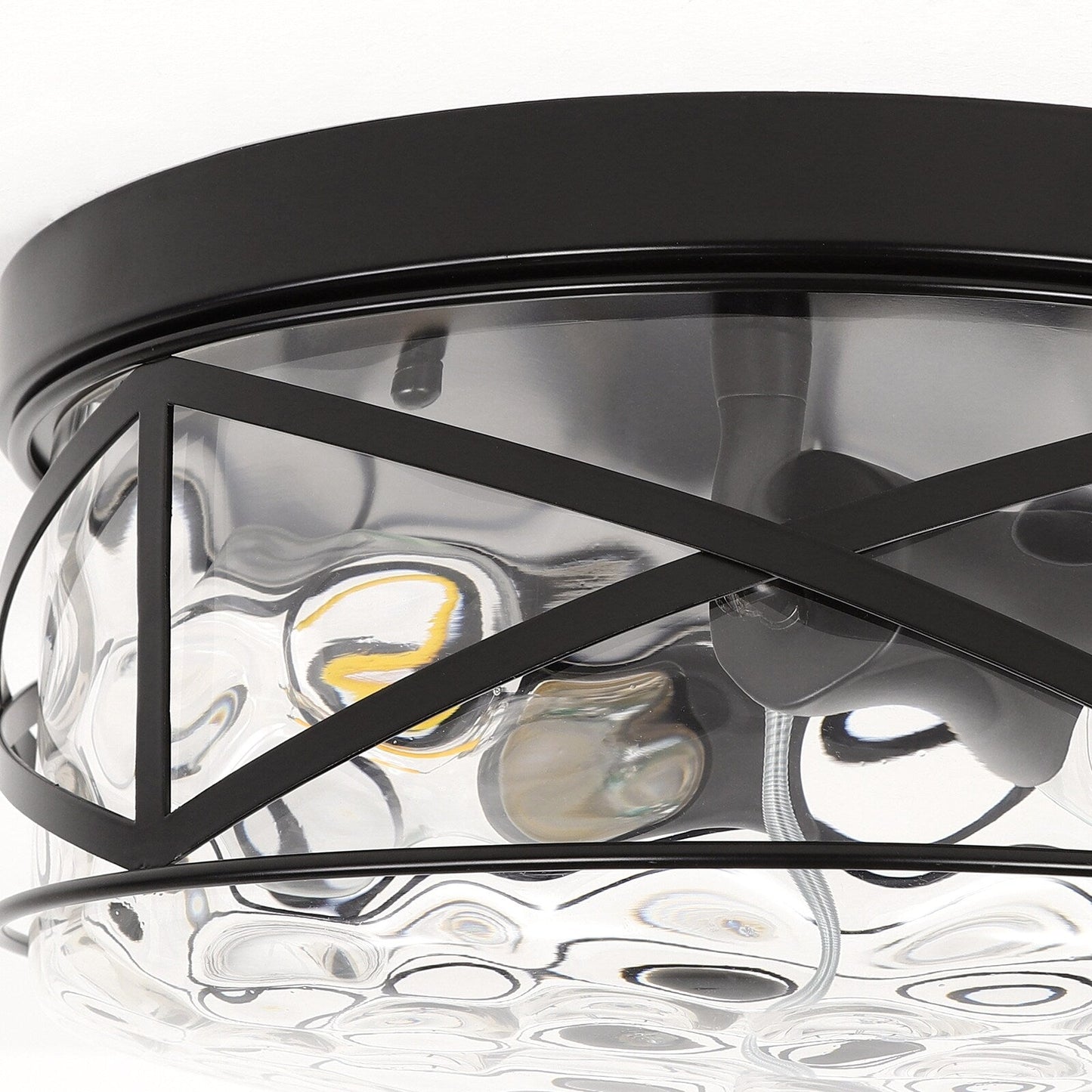 2-Light Flush Mount Glass Ceiling Light with Metal Frame