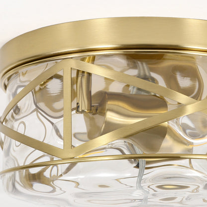 2-Light Flush Mount Glass Ceiling Light with Metal Frame