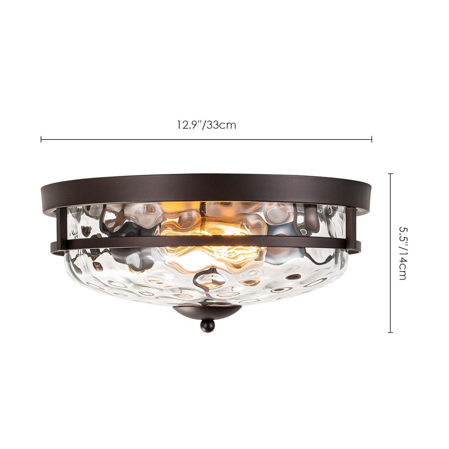 2-Light Industrial Farmhouse Ceiling Light Dome Clear Water Rippled Glass Flush Mount Light