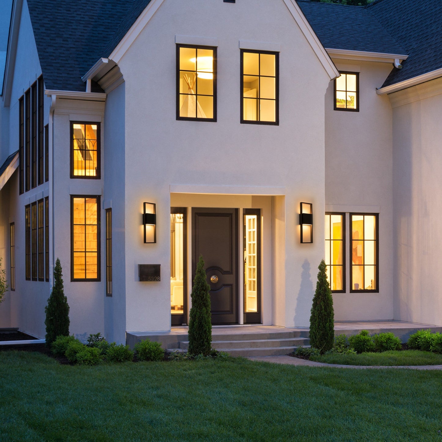 2-Light Matte Black Integrated LED Outdoor Wall Light Sconce