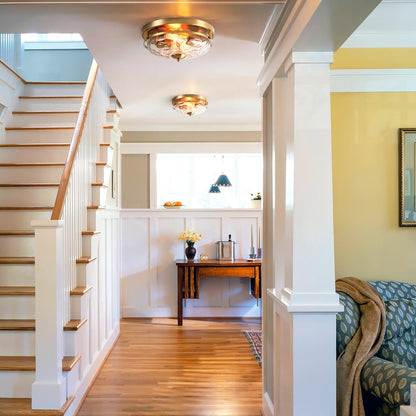 2-Light Industrial Farmhouse Ceiling Light Dome Clear Water Rippled Glass Flush Mount Light - 12.9 in. W x 5.5 in. H