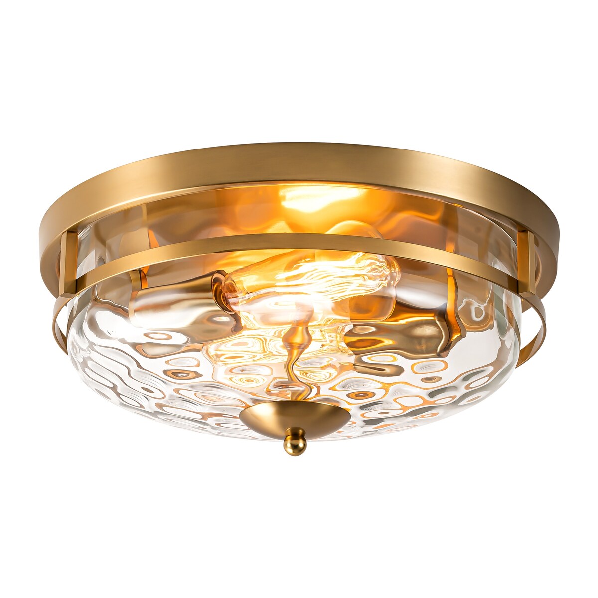 2-Light Industrial Farmhouse Ceiling Light Dome Clear Water Rippled Glass Flush Mount Light - 12.9 in. W x 5.5 in. H