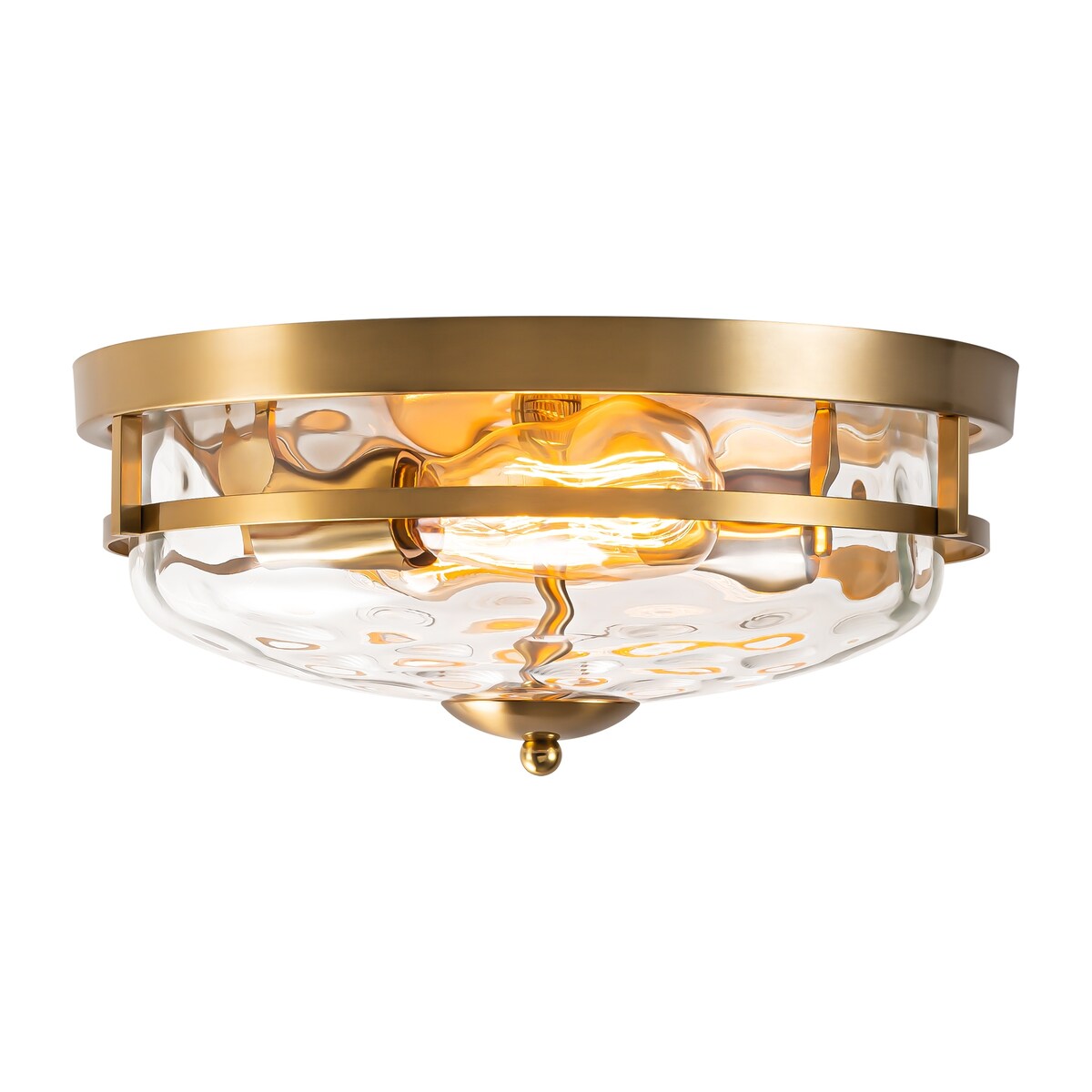 2-Light Industrial Farmhouse Ceiling Light Dome Clear Water Rippled Glass Flush Mount Light - 12.9 in. W x 5.5 in. H
