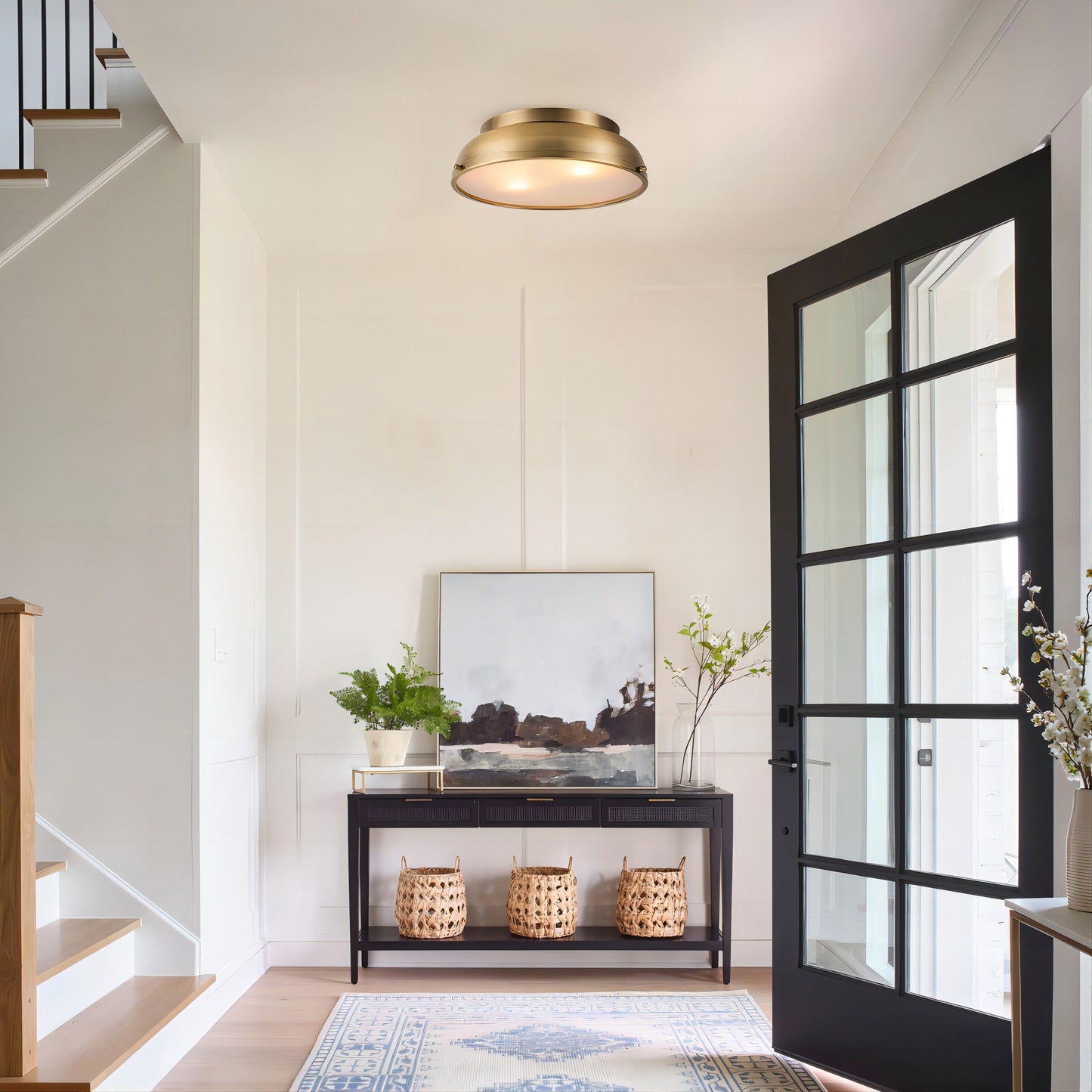 2-Light Mid-Century Modern Aged Bronze Frosted Glass Cylinder Drum Dome Flush Mount Ceiling Lights - Aged Bronze