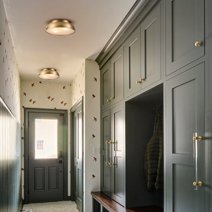 2-Light Mid-Century Modern Aged Bronze Frosted Glass Cylinder Drum Dome Flush Mount Ceiling Lights - Aged Bronze