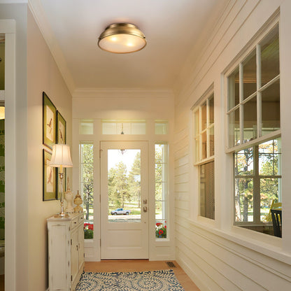 2-Light Mid-Century Modern Aged Bronze Frosted Glass Cylinder Drum Dome Flush Mount Ceiling Lights - Aged Bronze