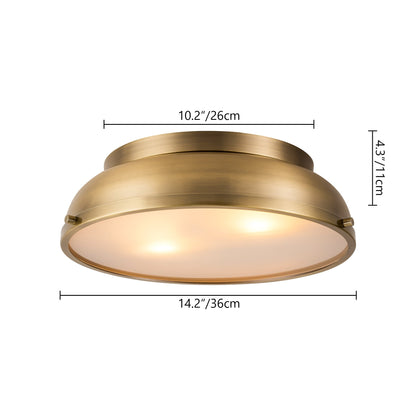 2-Light Mid-Century Modern Aged Bronze Frosted Glass Cylinder Drum Dome Flush Mount Ceiling Lights - Aged Bronze