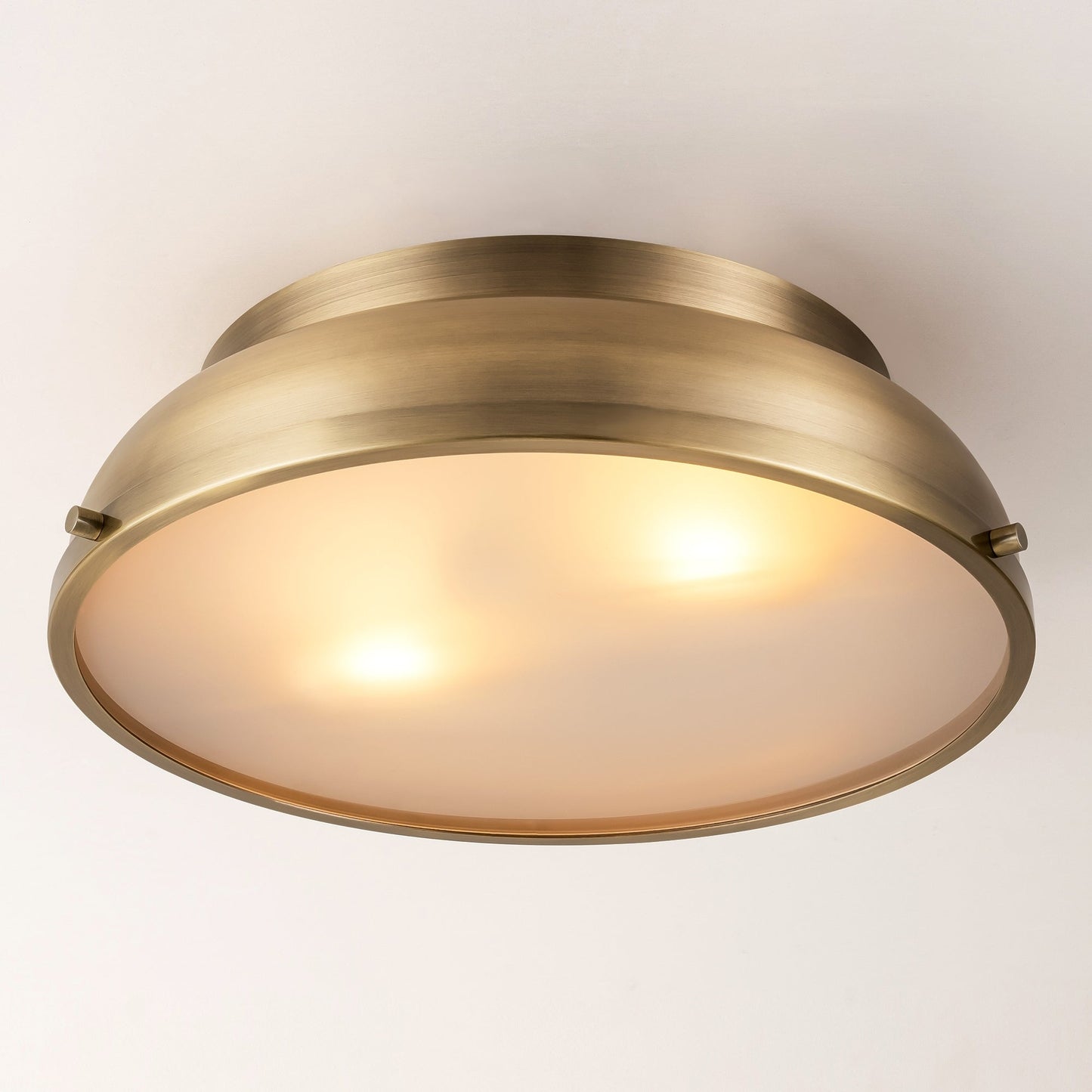 2-Light Mid-Century Modern Aged Bronze Frosted Glass Cylinder Drum Dome Flush Mount Ceiling Lights - Aged Bronze