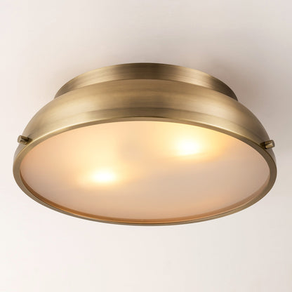 2-Light Mid-Century Modern Aged Bronze Frosted Glass Cylinder Drum Dome Flush Mount Ceiling Lights - Aged Bronze