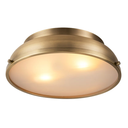 2-Light Mid-Century Modern Aged Bronze Frosted Glass Cylinder Drum Dome Flush Mount Ceiling Lights - Aged Bronze