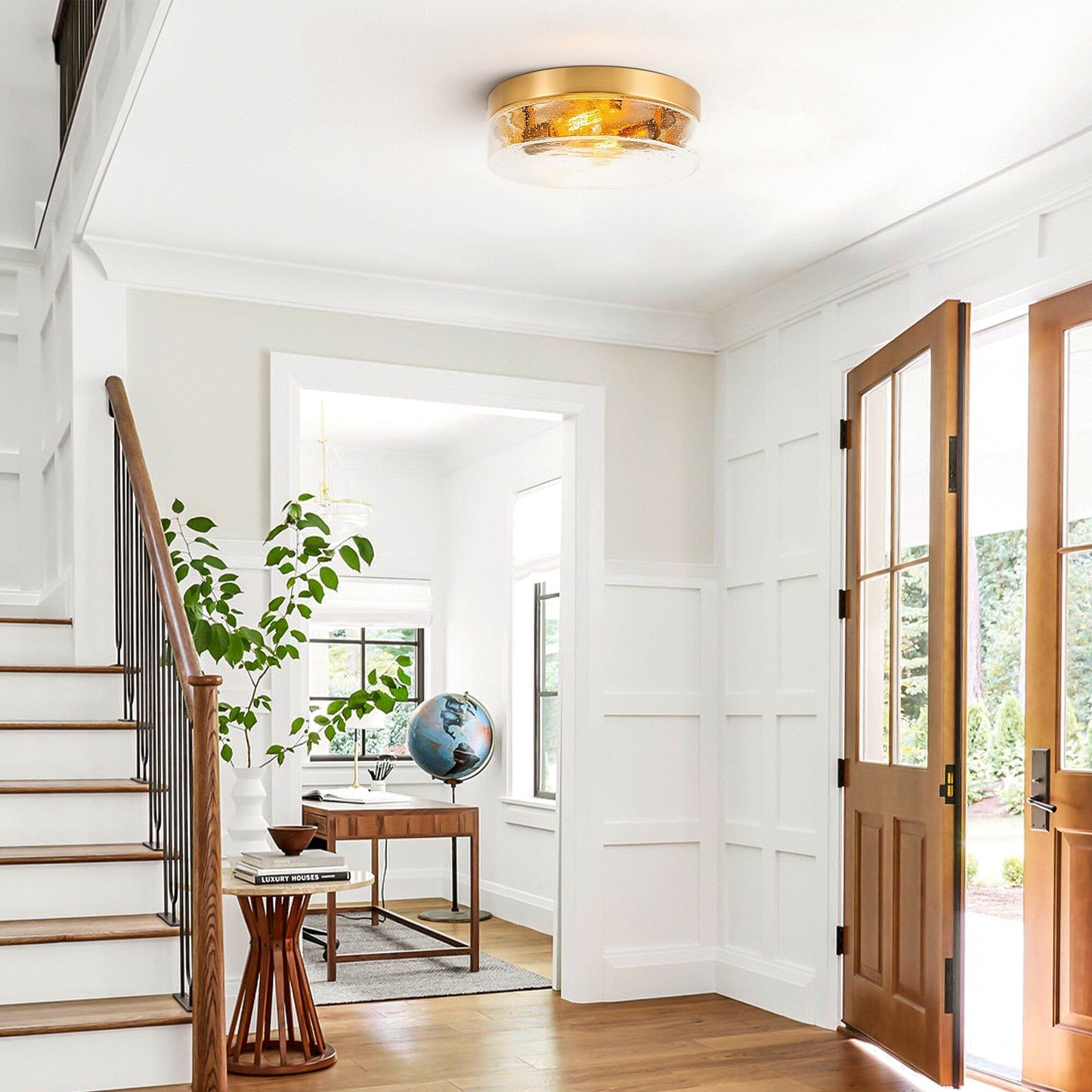 2-Light Modern Farmhouse Dome Clear Seeded/Bubble Glass Flush Mount Light