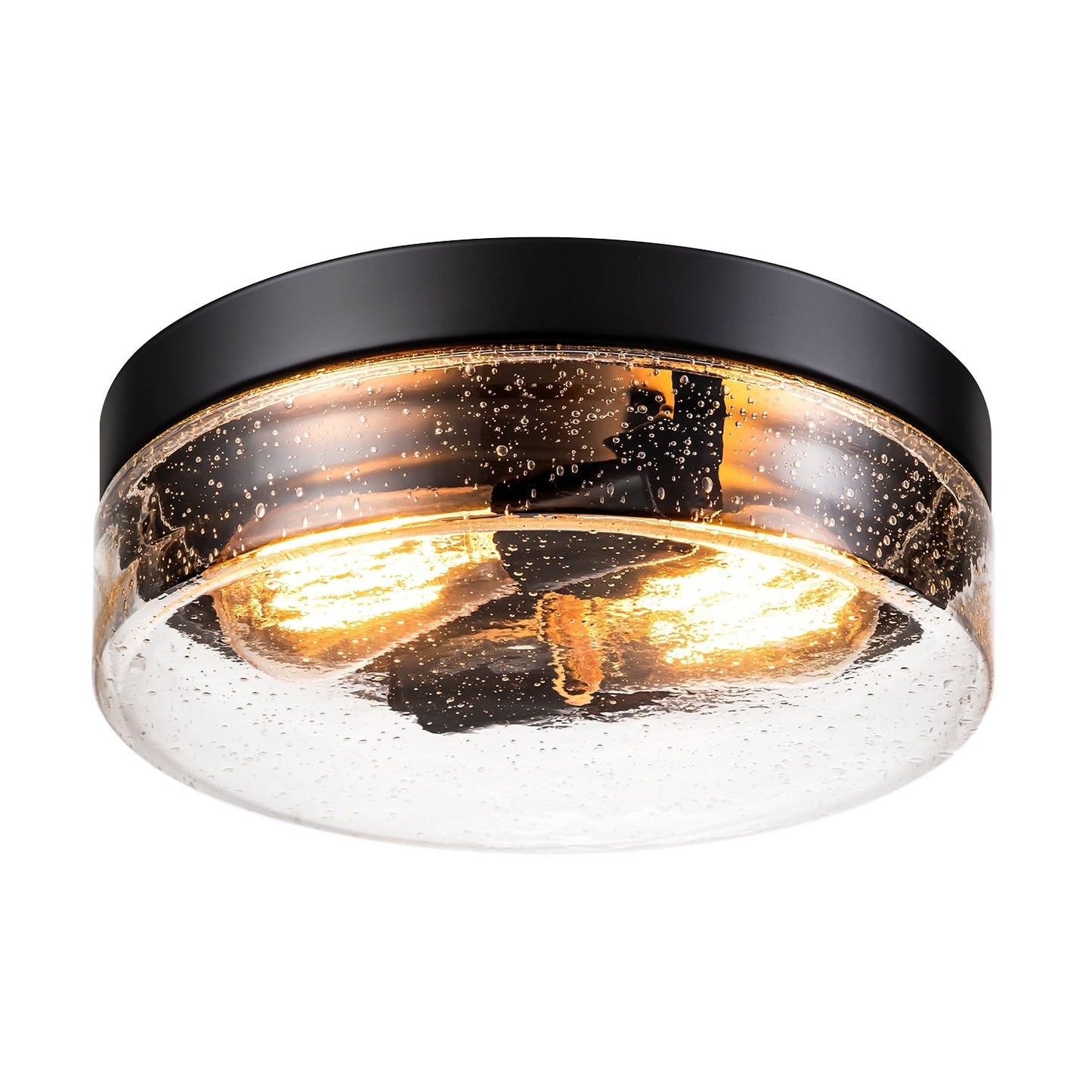 2-Light Modern Farmhouse Dome Clear Seeded/Bubble Glass Flush Mount Light