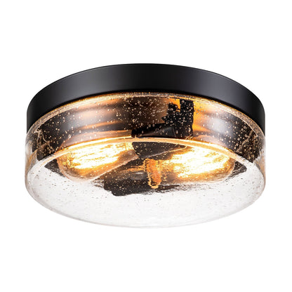 2-Light Modern Farmhouse Dome Clear Seeded/Bubble Glass Flush Mount Light