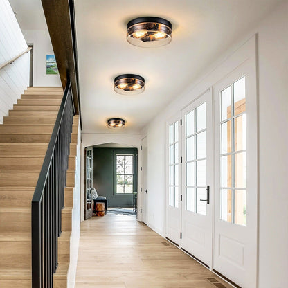 2-Light Modern Farmhouse Dome Clear Seeded/Bubble Glass Flush Mount Light