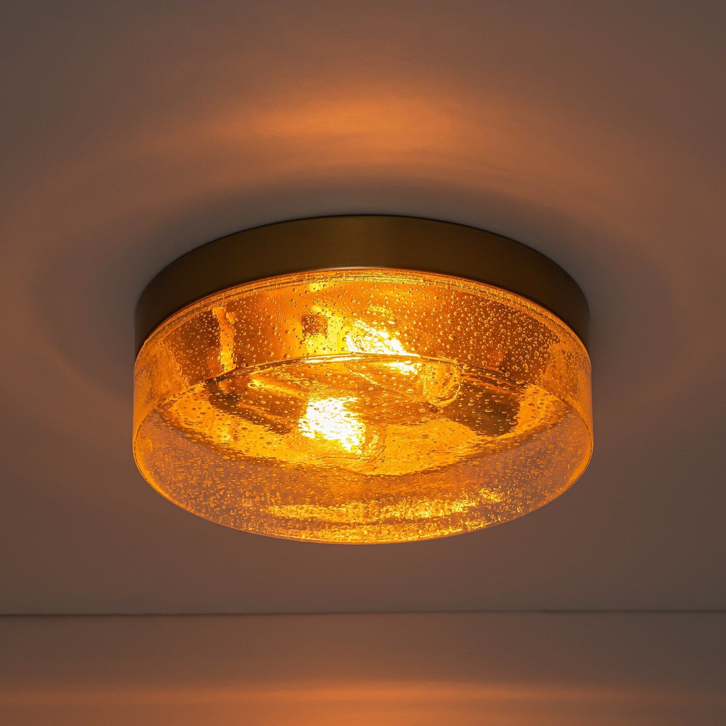 2-Light Modern Farmhouse Dome Clear Seeded/Bubble Glass Flush Mount Light