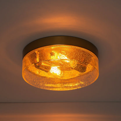 2-Light Modern Farmhouse Dome Clear Seeded/Bubble Glass Flush Mount Light