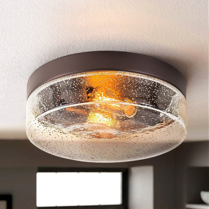 2-Light Modern Farmhouse Dome Clear Seeded/Bubble Glass Flush Mount Light