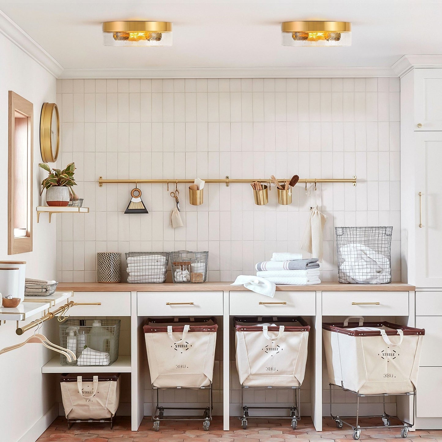 2-Light Modern Farmhouse Dome Clear Seeded/Bubble Glass Flush Mount Light