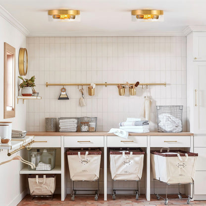 2-Light Modern Farmhouse Dome Clear Seeded/Bubble Glass Flush Mount Light