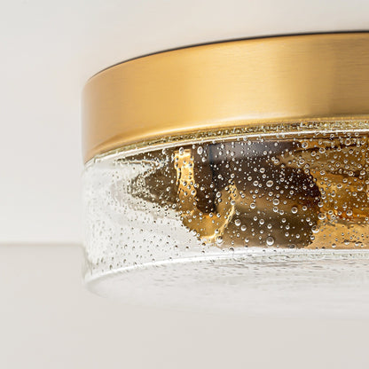 2-Light Modern Farmhouse Dome Clear Seeded/Bubble Glass Flush Mount Light