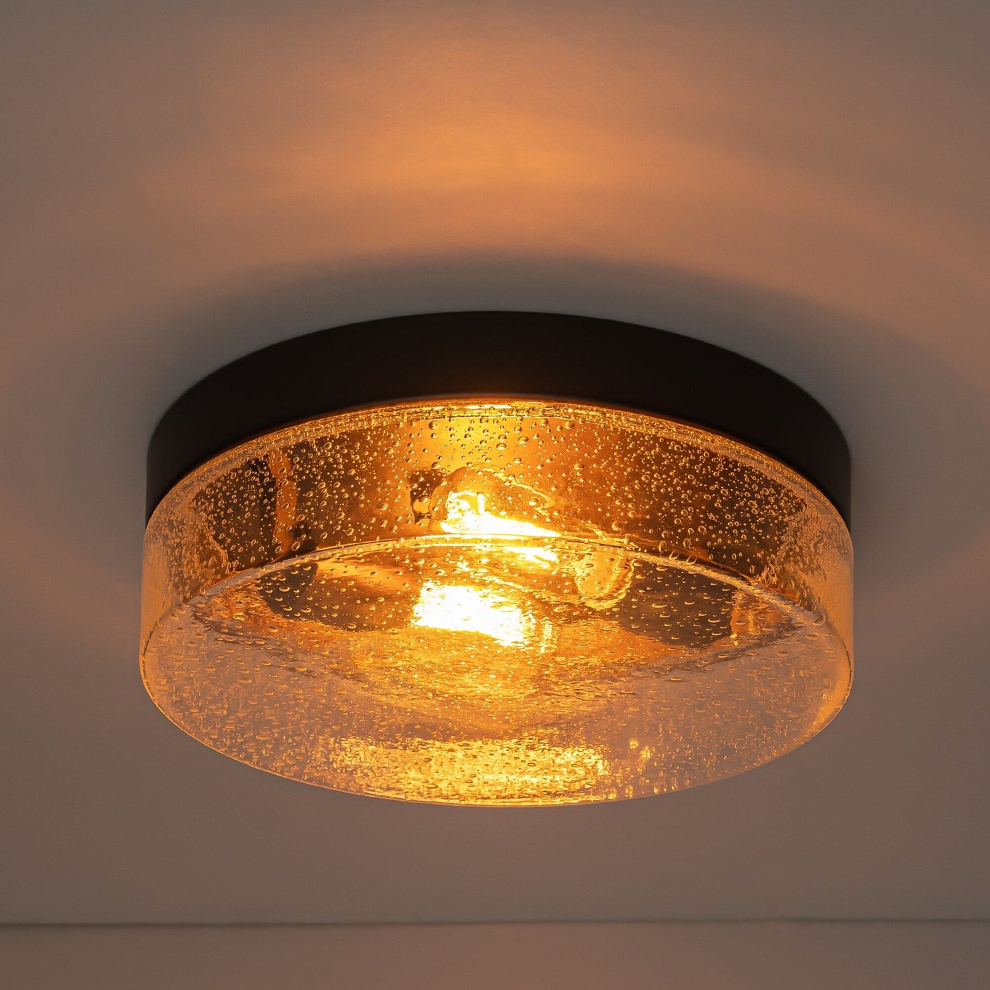 2-Light Modern Farmhouse Dome Clear Seeded/Bubble Glass Flush Mount Light