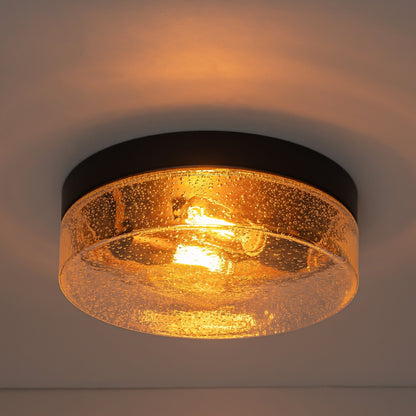 2-Light Modern Farmhouse Dome Clear Seeded/Bubble Glass Flush Mount Light