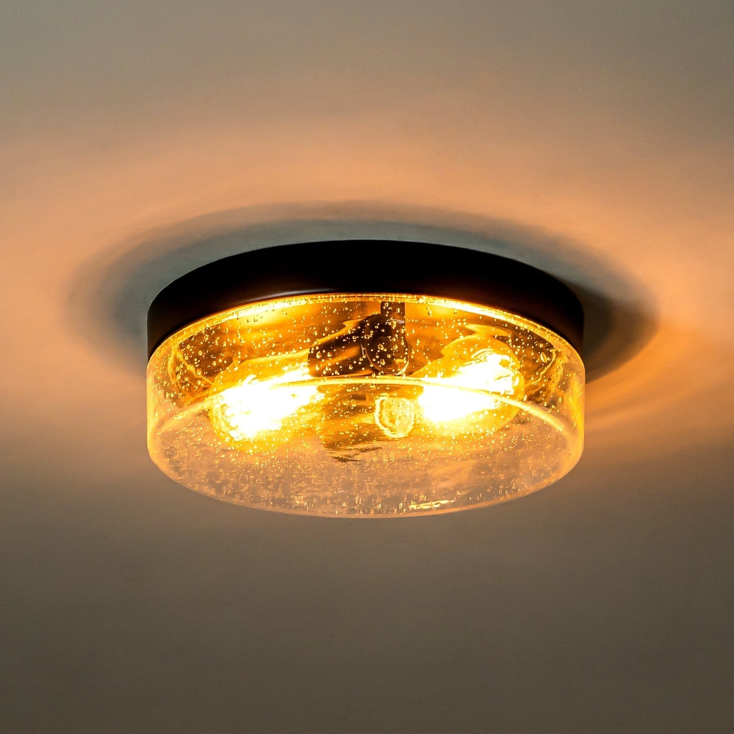 2-Light Modern Farmhouse Dome Clear Seeded/Bubble Glass Flush Mount Light