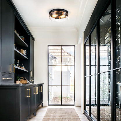 2-Light Modern Farmhouse Dome Clear Seeded/Bubble Glass Flush Mount Light