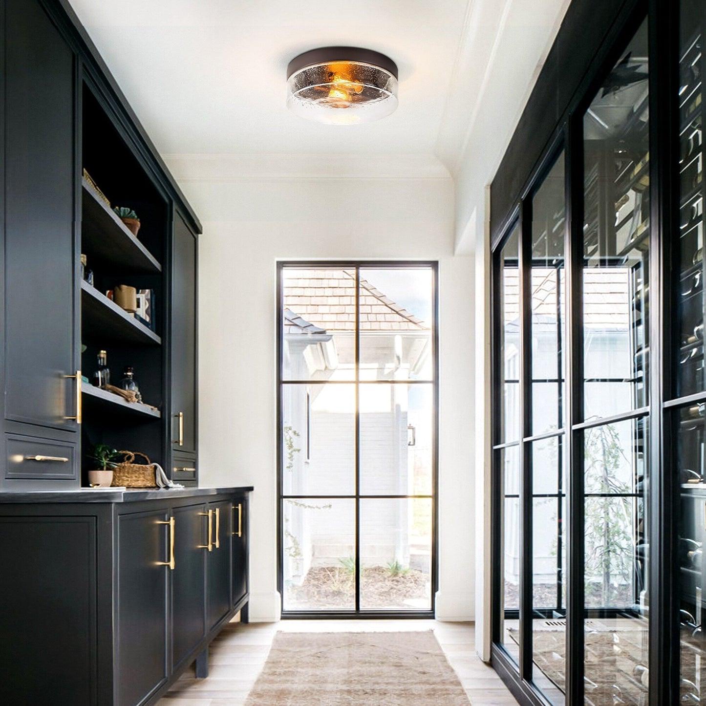 2-Light Modern Farmhouse Dome Clear Seeded/Bubble Glass Flush Mount Light