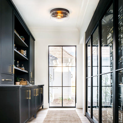 2-Light Modern Farmhouse Dome Clear Seeded/Bubble Glass Flush Mount Light