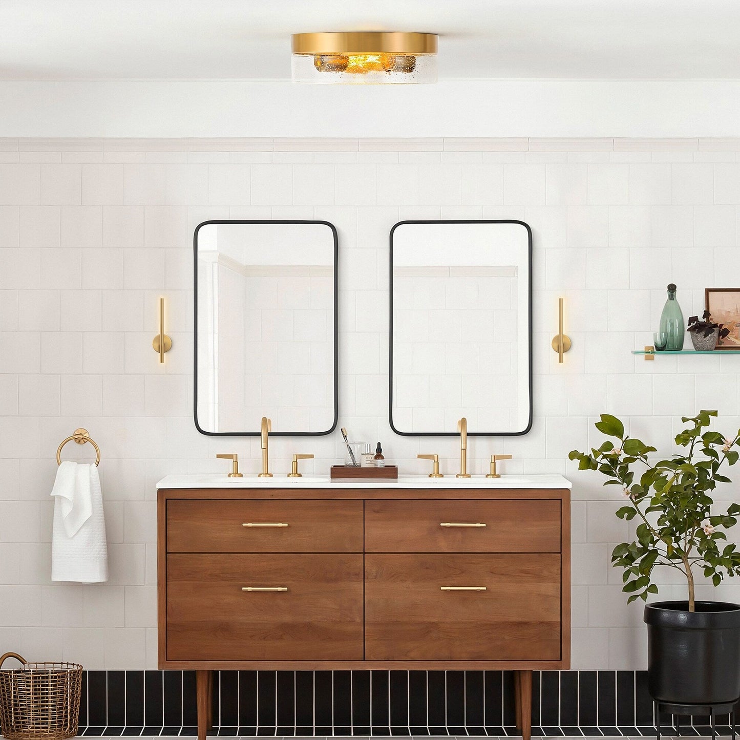 2-Light Modern Farmhouse Dome Clear Seeded/Bubble Glass Flush Mount Light