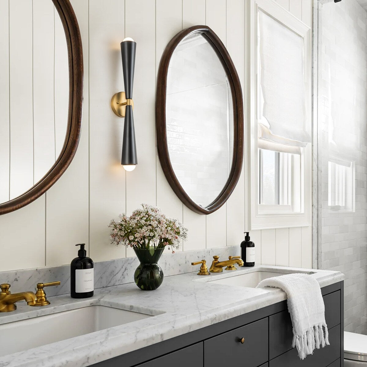 2-Light Up & Down Dual Cone Vanity Light Horn Hourglass LED Wall Sconce