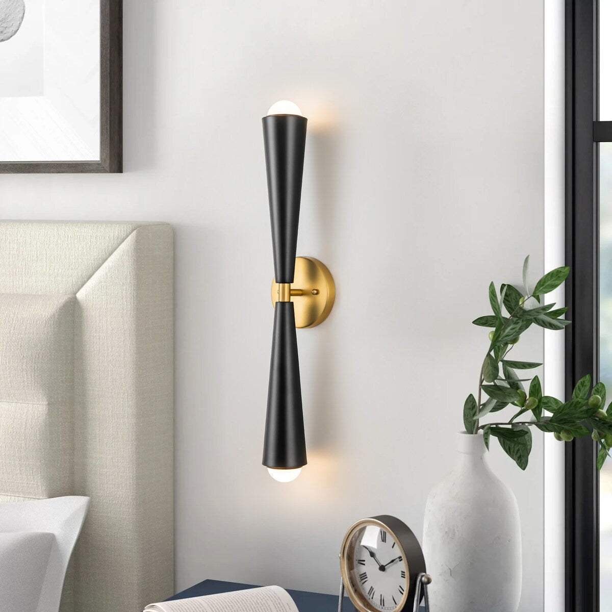 2-Light Up & Down Dual Cone Vanity Light Horn Hourglass LED Wall Sconce