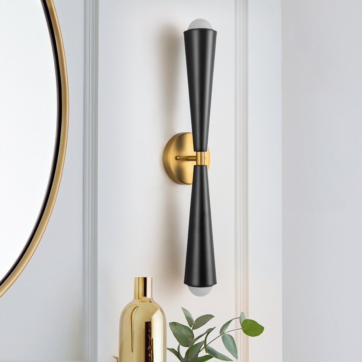 2-Light Up & Down Dual Cone Vanity Light Horn Hourglass LED Wall Sconce