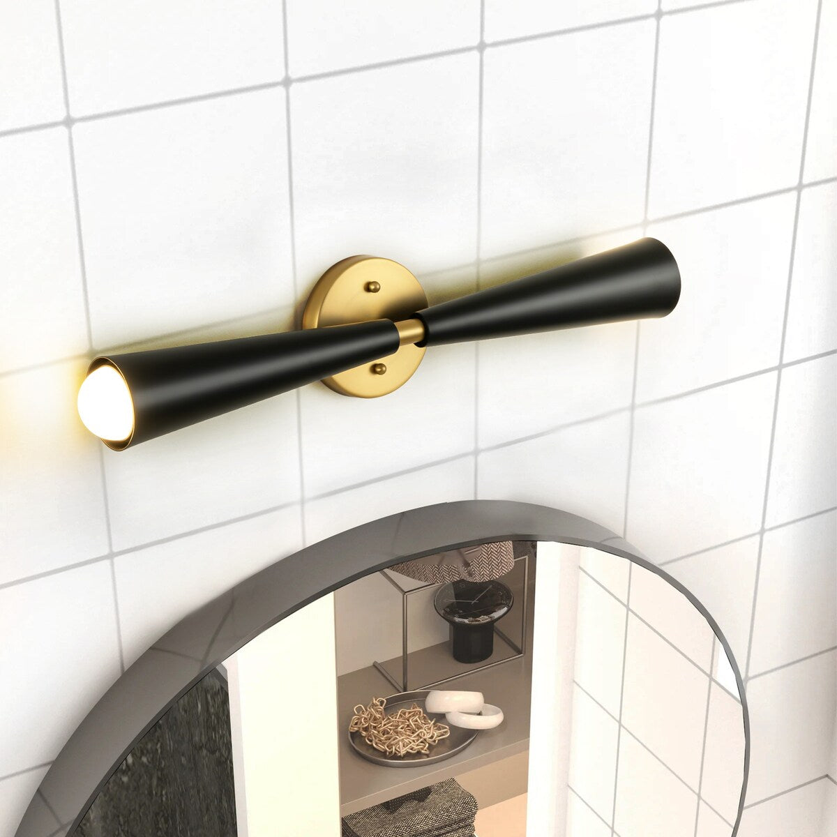 2-Light Up & Down Dual Cone Vanity Light Horn Hourglass LED Wall Sconce