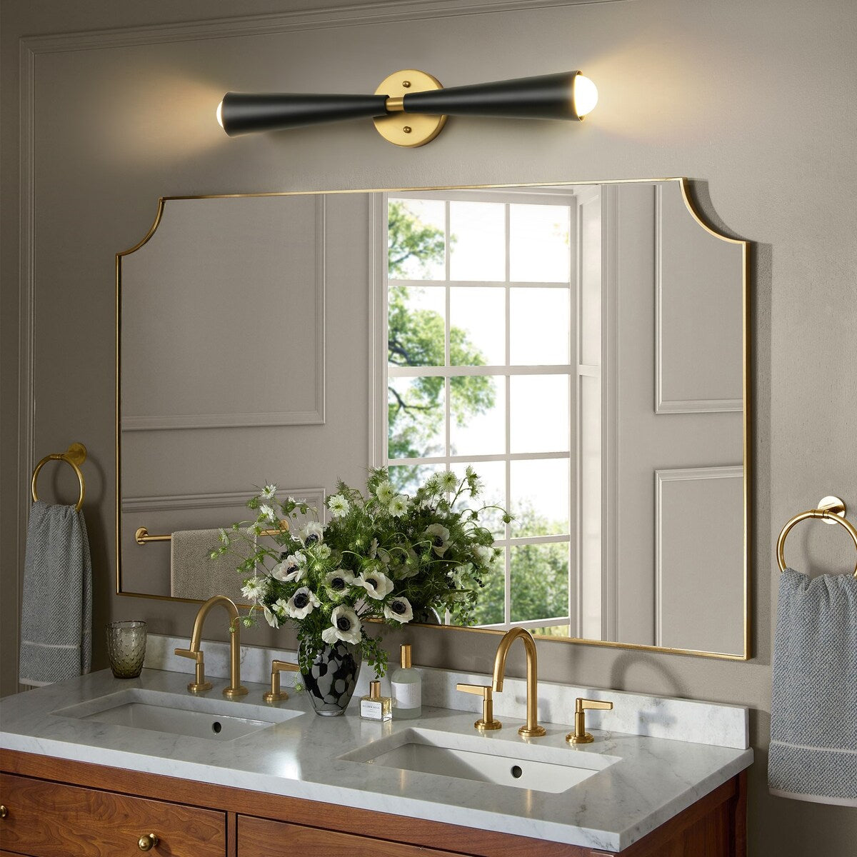 2-Light Up & Down Dual Cone Vanity Light Horn Hourglass LED Wall Sconce