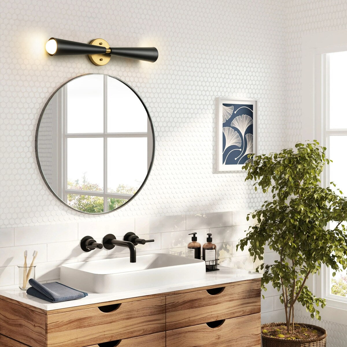 2-Light Up & Down Dual Cone Vanity Light Horn Hourglass LED Wall Sconce