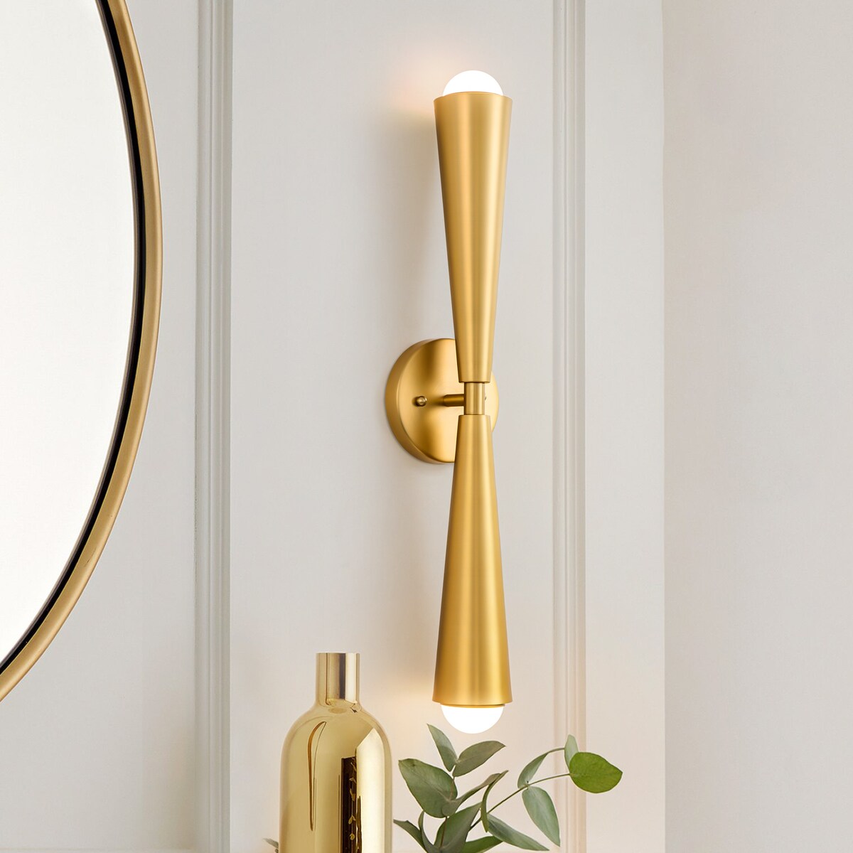 2-Light Up & Down Dual Cone Vanity Light Horn Hourglass LED Wall Sconce