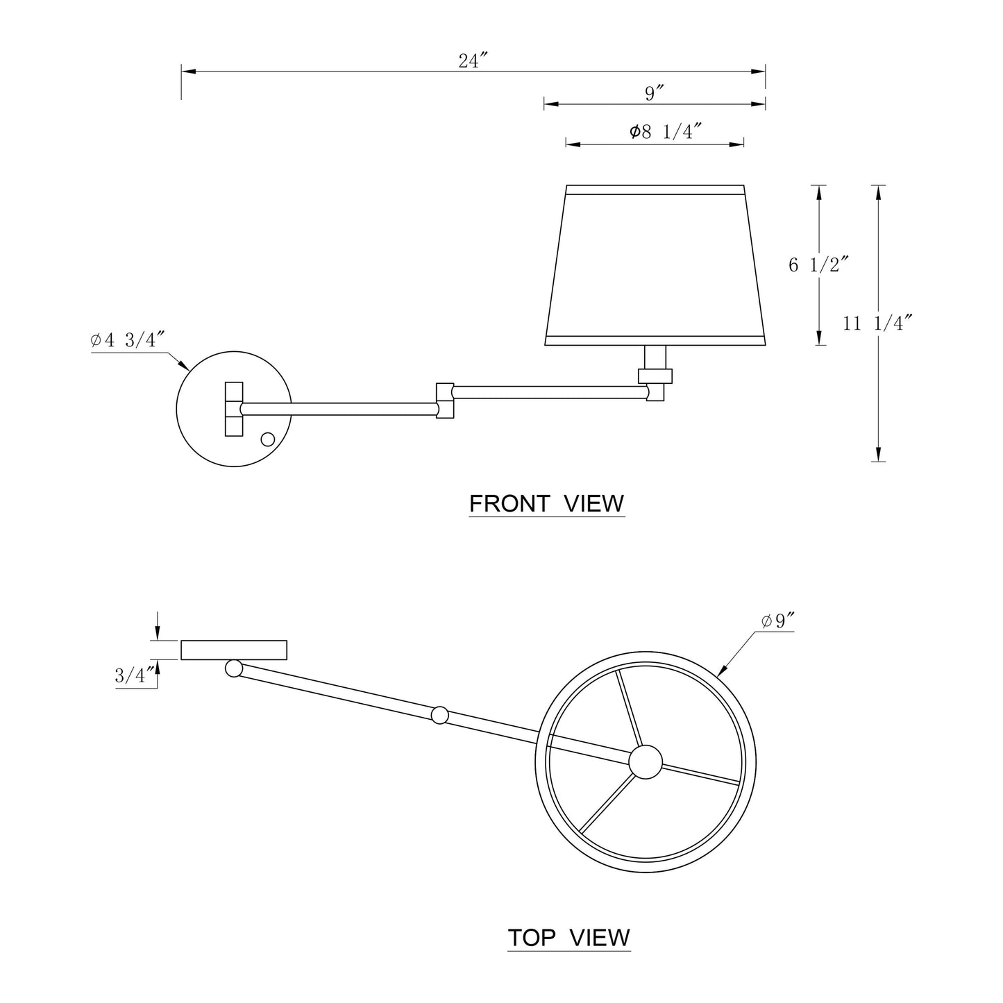 2-Pack Black Swing Arm Wall Light Plug-In with Linen Shade