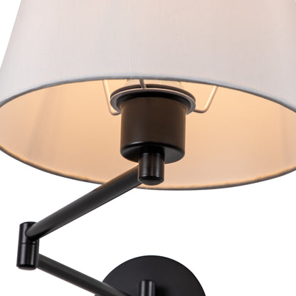 2-Pack Black Swing Arm Wall Light Plug-In with Linen Shade