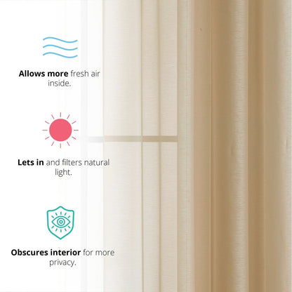 HLC.me 2 Piece Semi Sheer Voile Window Curtain Drapes Grommet Top Panels Bedroom, Living Room - Set of 2 panels