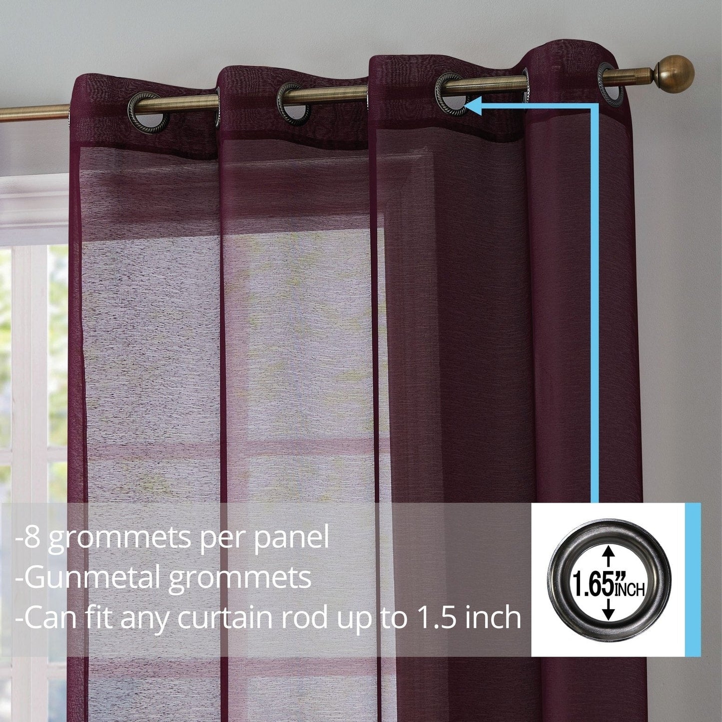 HLC.me 2 Piece Semi Sheer Voile Window Curtain Drapes Grommet Top Panels Bedroom, Living Room - Set of 2 panels