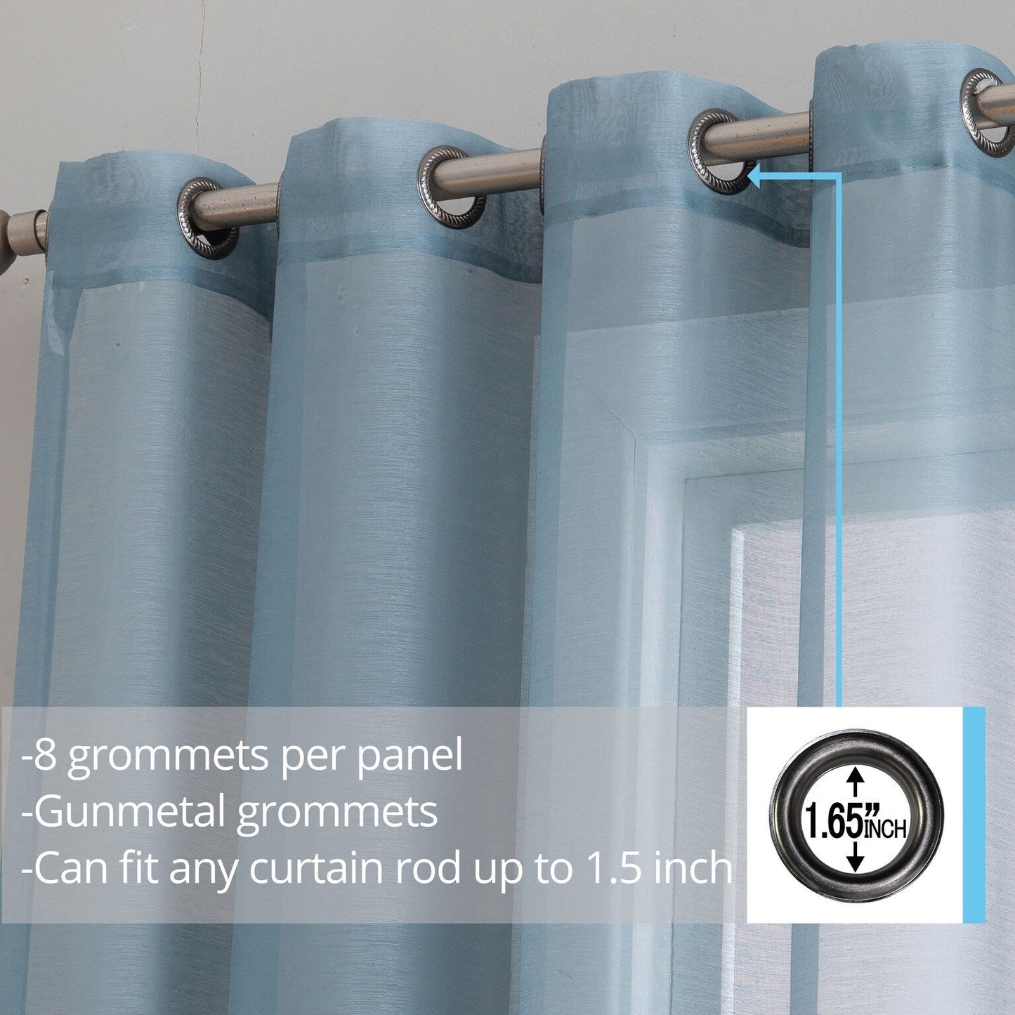 HLC.me 2 Piece Semi Sheer Voile Window Curtain Drapes Grommet Top Panels Bedroom, Living Room - Set of 2 panels