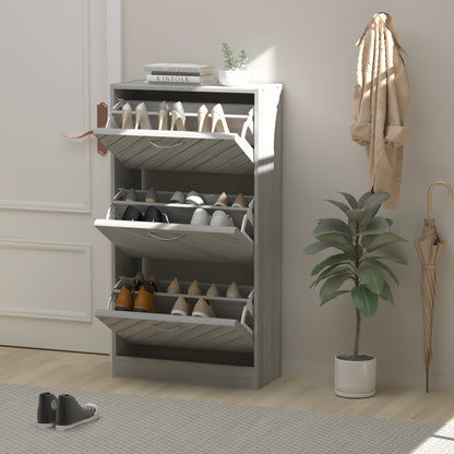 22.4 Shoe Storage Cabinet with 3 Flip Drawers Wood/ Grey by Kerrogee