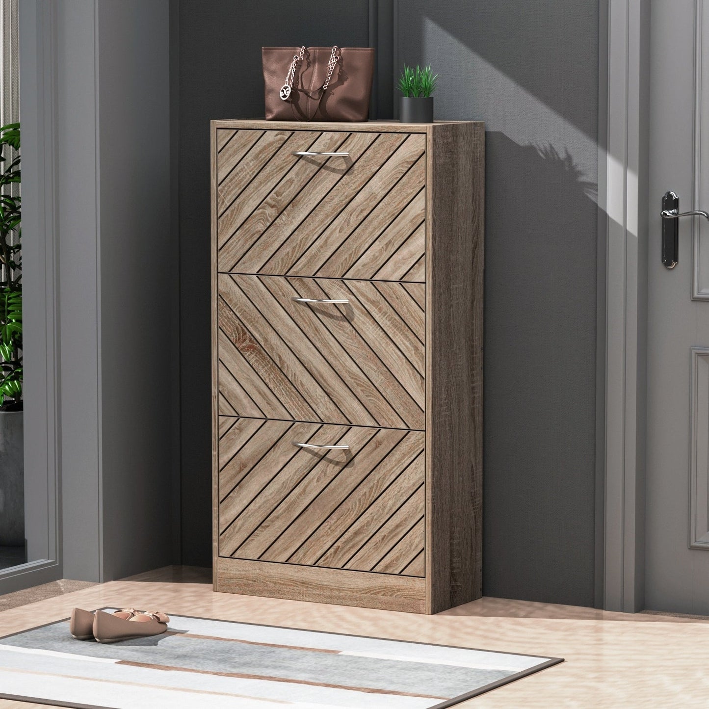 22.4 Shoe Storage Cabinet with 3 Flip Drawers Wood/ Grey by Kerrogee