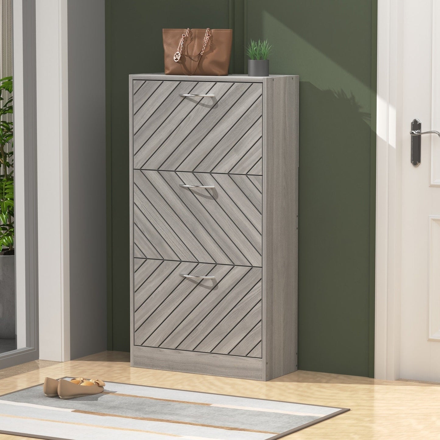 22.4 Shoe Storage Cabinet with 3 Flip Drawers Wood/ Grey by Kerrogee
